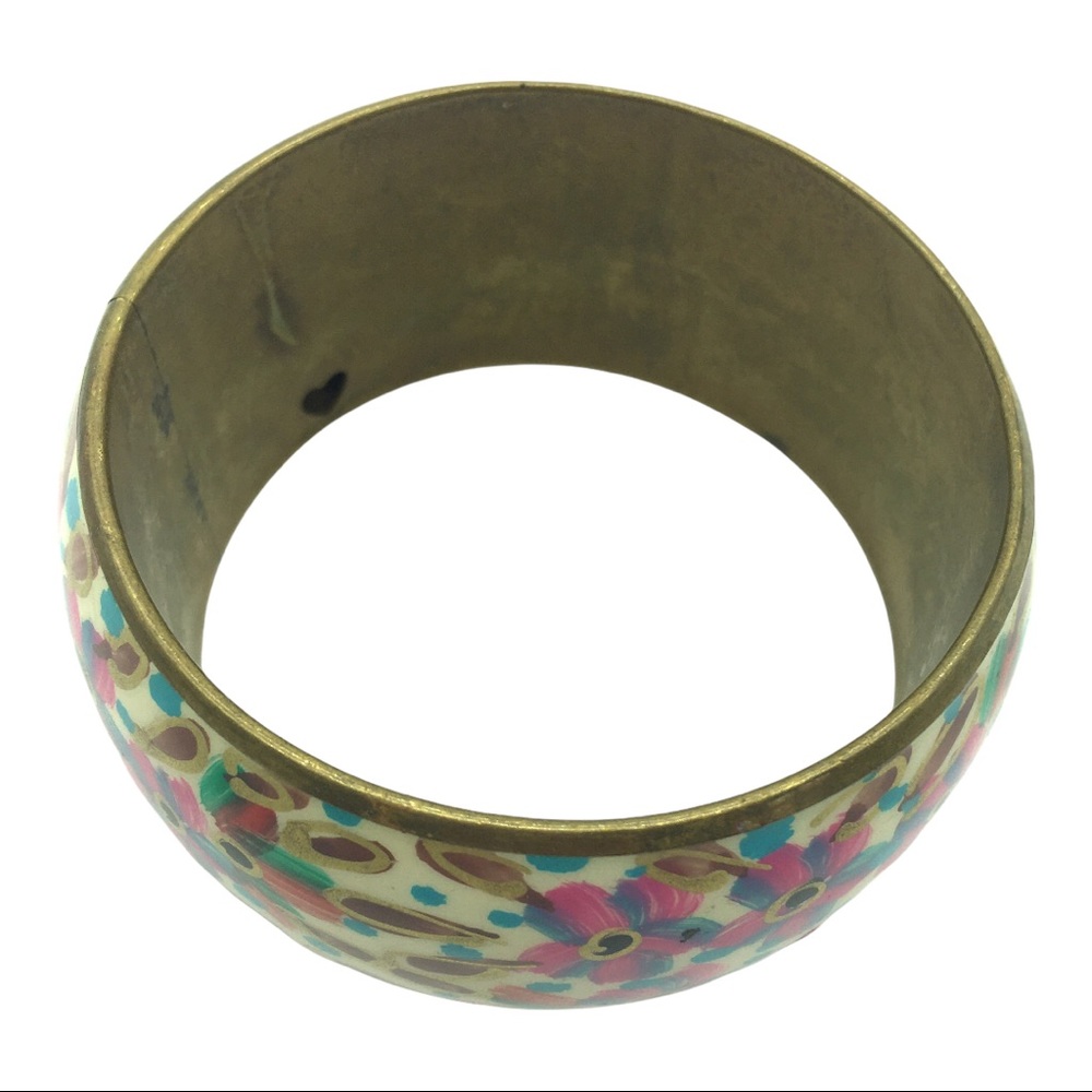 Beautiful Brass Hand Painted Statement Bangle Flo… - image 2